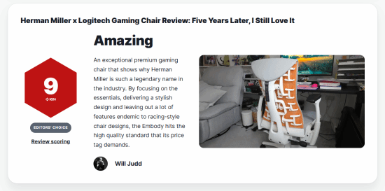 IGN 9分盛赞超强电竞椅！坐了五年依旧喜欢